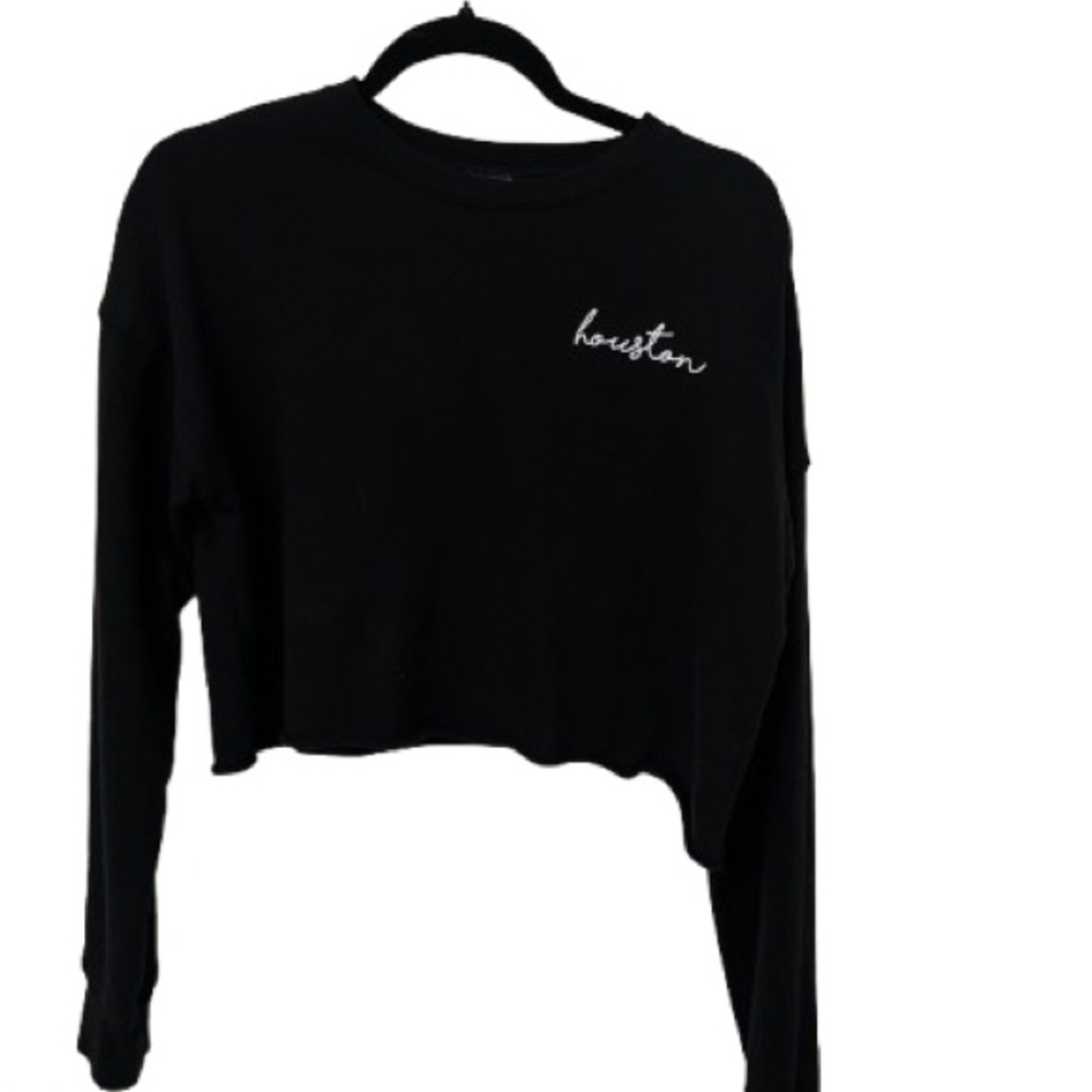 Black Cropped Long Sleeve Top Sweatshirt Houston Size M